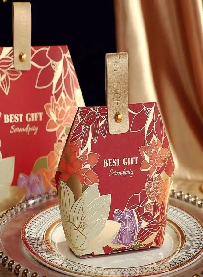 VRB Dec مجموعة VRB Dec المكونة من 10 قطع من علب الهدايا الصغيرة الملونة القابلة للطي للتغليف/علب هدايا لتقديم الهدايا، علب هدايا فارغة، علب هدايا لتقديم الهدايا، هدايا للإرجاع، شوكولاتة، فواكه مجففة، هدايا زفاف ومناسبات دينية (10 قطع حمراء مع أطيب التمنيات) - Image 1